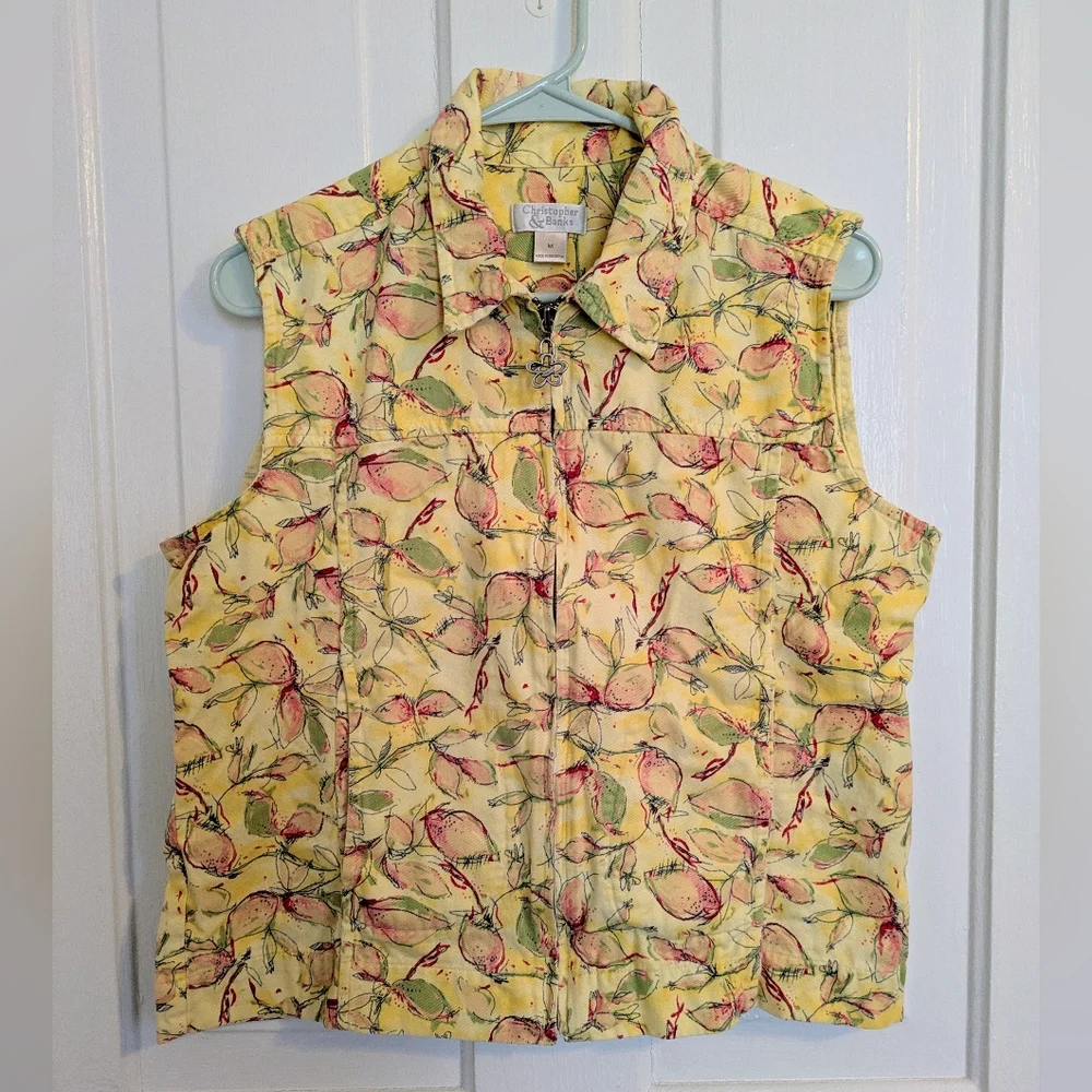 Y2K Christopher & Banks Summer Fruit Lemon Yellow Zip Cotton Vest
